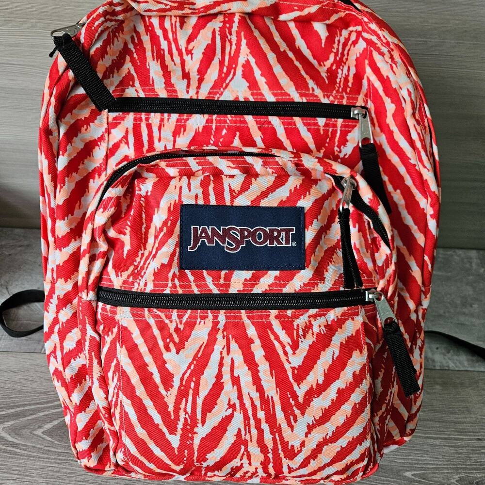 Jansport Big‎ Student Backpack Red White Zebra Print School College Travel Bag - Picture 13 of 16
